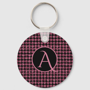 Elegant Pink Diamond Gems Sparkle Monogram Initial Key Ring