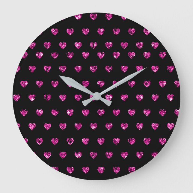 Elegant Pink Diamond Hearts Glam Sparkle Large Clock (Front)