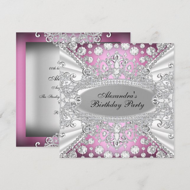 Elegant Pink Diamond Jewel Birthday Party Invite (Front/Back)