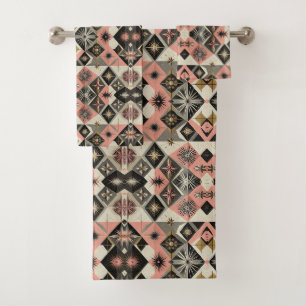 Elegant Pink Diamond Mid Century Modern Towel Set