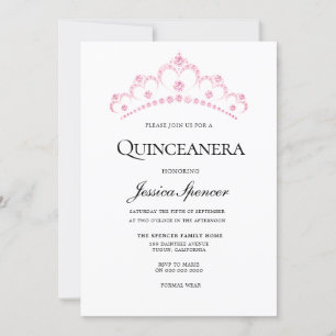 Elegant Pink Diamond Tiara Quinceanera Invite