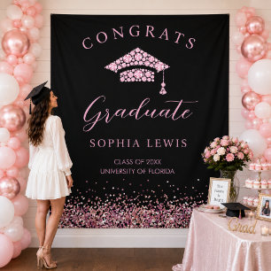 Elegant Pink Diamonds Graduation Party Backdrop Tapestry