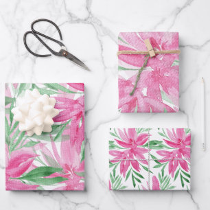 Elegant Pink Divine Flowers Watercolor Wrapping Paper Sheet