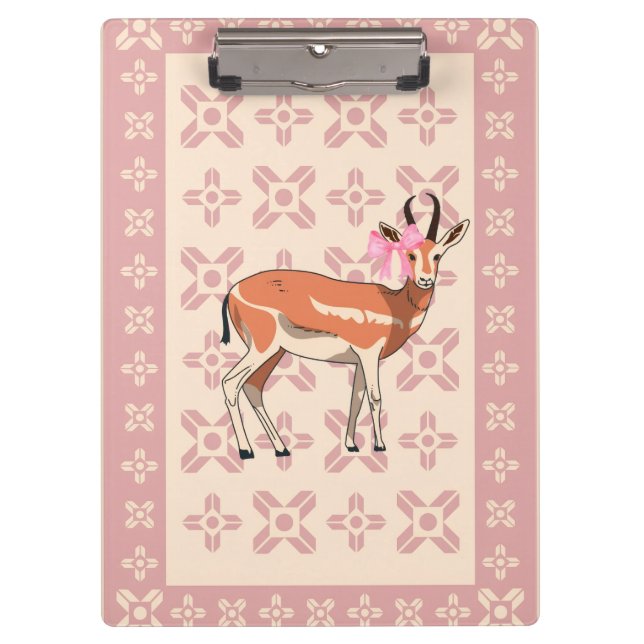 Elegant Pink Doe-patterned Christmas  Clipboard (Front)