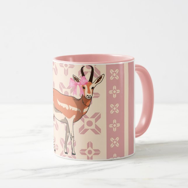 Elegant Pink Doe-patterned Christmas  Mug (Front Right)