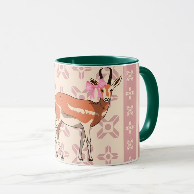 Elegant Pink Doe-patterned Christmas  Mug (Front Right)