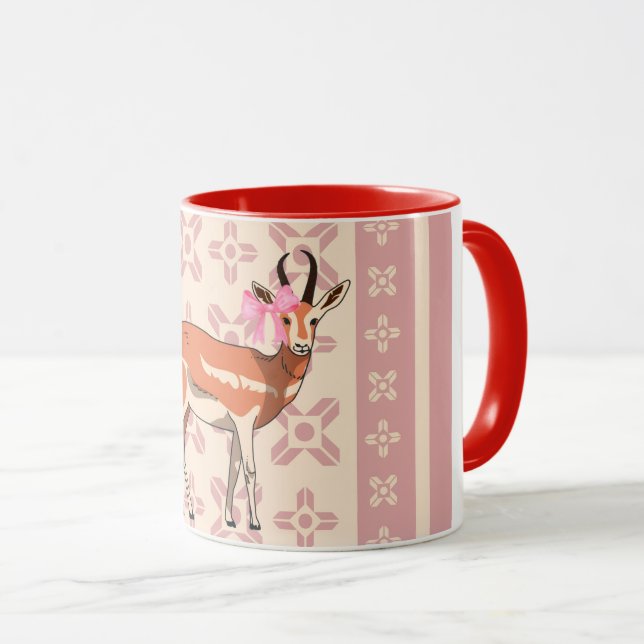Elegant Pink Doe-patterned Christmas  Mug (Front Right)