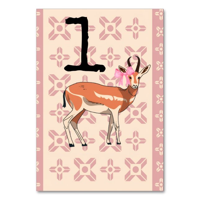 Elegant Pink Doe-patterned Christmas  Table Number (Front)