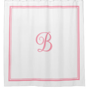 Elegant Pink Double Border Script Monogram Shower Curtain