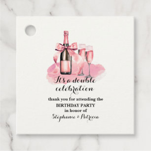 Elegant Pink Double Celebration Joint Birthday Favour Tags