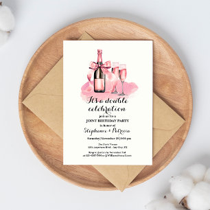 Elegant Pink Double Celebration Joint Birthday Invitation