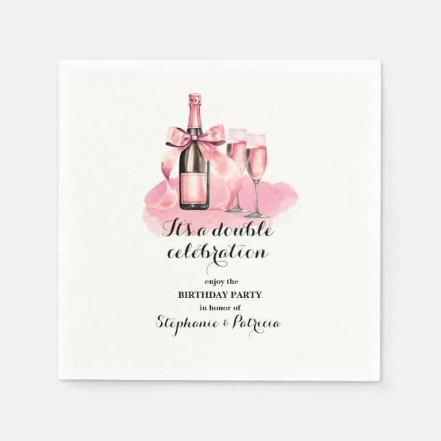 Elegant Pink Double Celebration Joint Birthday Napkin (Front)