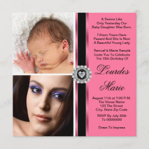 Elegant Pink Double Photo Quinceanera Invitations