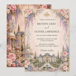 Elegant pink Dreamy Fairytale Castle Wedding Invitation