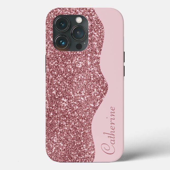Elegant Pink Drip Glitter Custom Personalise Name Case-Mate iPhone Case (Back)