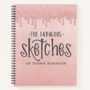 Elegant Pink Dripping Glitter Artist Sketchbook Notebook