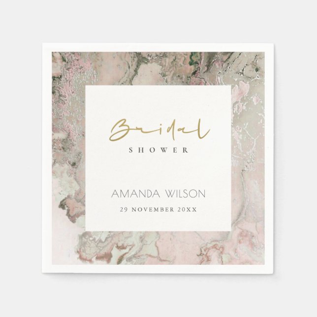 ELEGANT PINK DUSKY ROSE GOLD AGATE BRIDAL SHOWER  NAPKIN (Front)