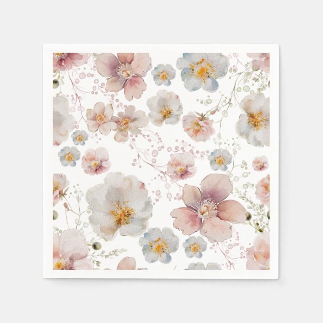 Elegant Pink Dusty Blue Flower Bridal Shower Napkin (Front)