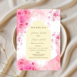 elegant pink earthy colour flowers indian wedding invitation