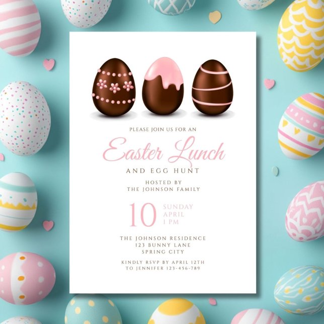 Elegant Pink Eggs Easter Lunch Invitation (Elegant Pink Eggs Easter Lunch Invitation)