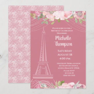 Elegant Pink Eiffel Tower Paris Birthday Invitation