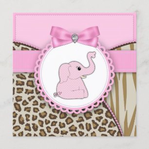 Elegant Pink Elephant Baby Shower Invitation