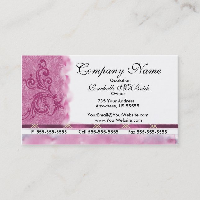 Elegant Pink Embroidery Business Cards (Front)