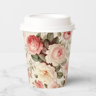 Elegant Pink English Roses Paper Cups