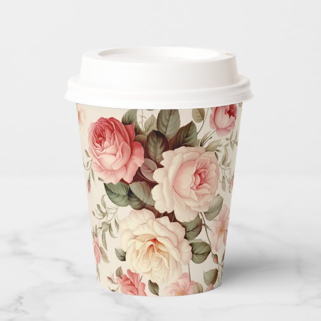 Elegant Pink English Roses Paper Cups (Front)