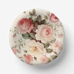 Elegant Pink English Roses Paper Plate