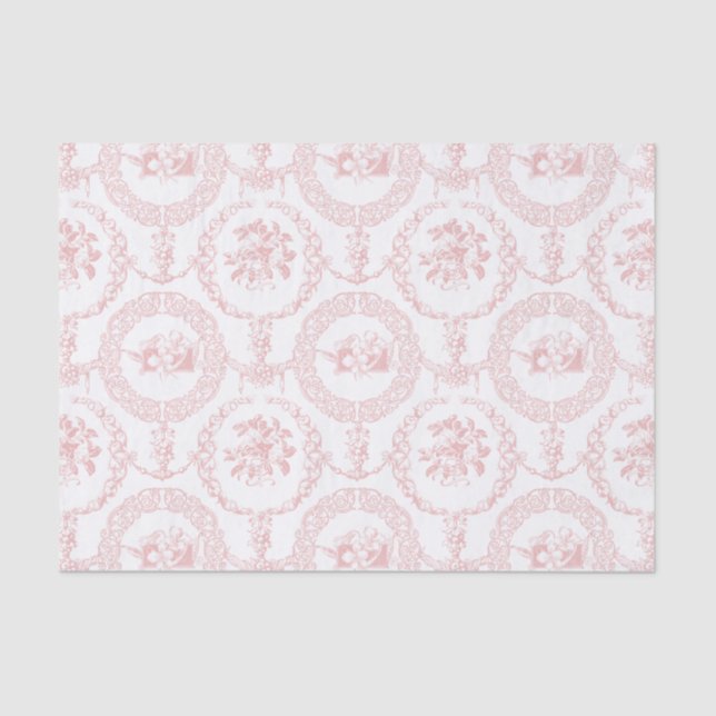 Elegant Pink Engraved Floral Medallions and Swags  Tissue Paper (Front)