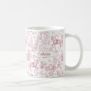 Elegant Pink Equestrian Floral Toile Name Coffee Mug