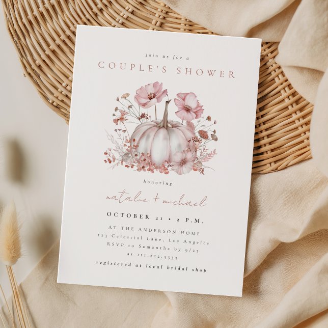 Elegant Pink Fall Pumpkin Couple's Shower Invitation (Creator Uploaded)