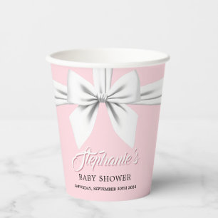 Elegant Pink Fancy Bow Tiffany Baby Shower Paper Cups