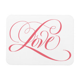 Elegant Pink Fancy LOVE Script Lettering Heart Magnet