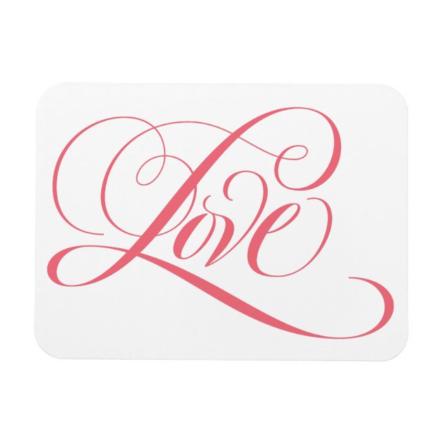 Elegant Pink Fancy LOVE Script Lettering Heart Magnet (Horizontal)