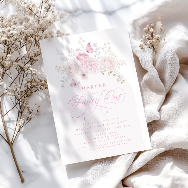 Elegant Pink Fancy One 1st Birthday Party Invitation (Creator Uploaded)