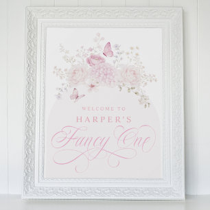 Elegant Pink Fancy One 1st Birthday Party Poster