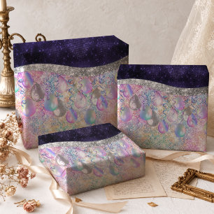 Elegant Pink Faux Glitter Festive Balloons Wrapping Paper Sheet