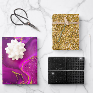 Elegant pink faux gold glitter marble art wrapping paper sheet