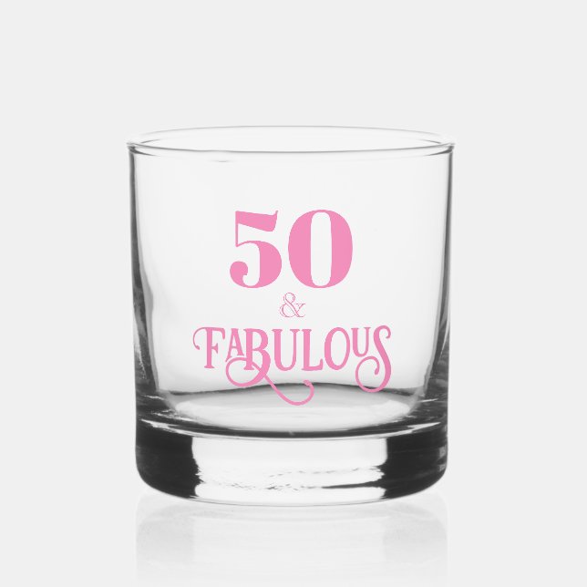 Elegant Pink Fifty and Fabulous Whiskey Glass (Front)