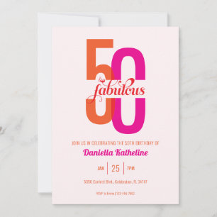 Elegant Pink Fifty & Fabulous 50th Birthday Invitation