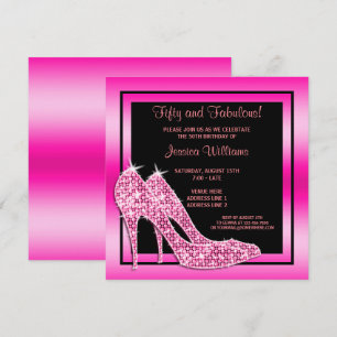 Elegant Pink Fifty & Fabulous Birthday Party Invitation