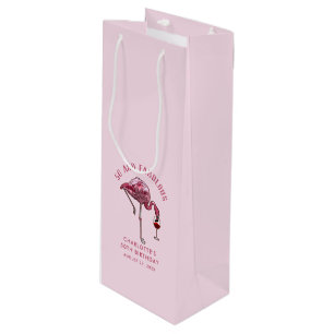Elegant Pink Flamingo 50th Birthday Novelty Wine Gift Bag