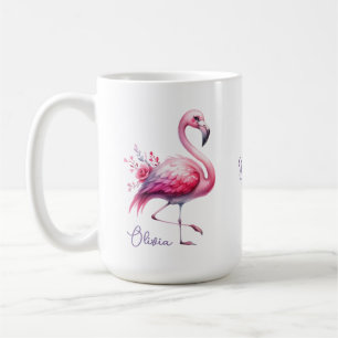 Elegant Pink Flamingo And Roses Name Mug