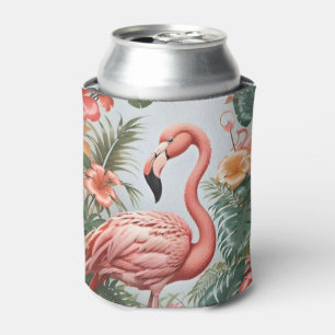 Elegant Pink Flamingo Bird Tropical Flowers Can Cooler