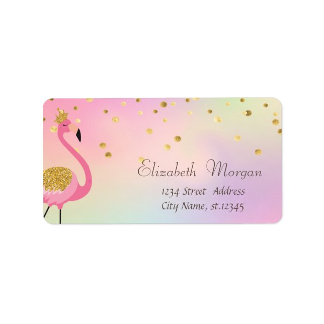 Elegant Pink Flamingo Confetti Holographic Label (Front)