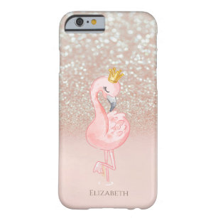 Elegant Pink Flamingo Crown Princess,Glitter Bokeh Barely There iPhone 6 Case