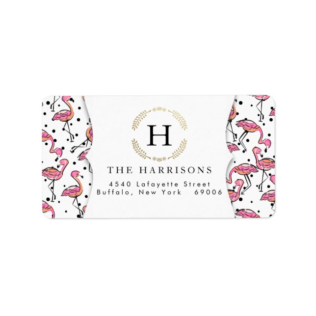 Elegant Pink Flamingo Dalmatian Dots Personalised Label (Front)