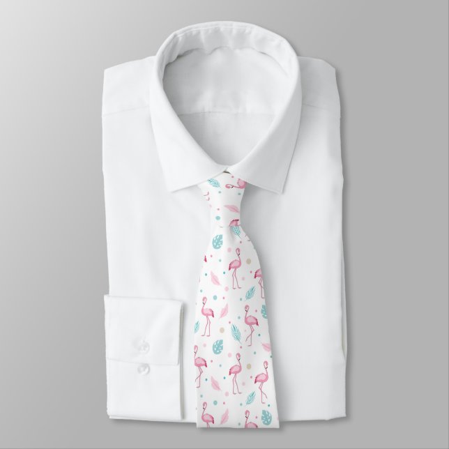 Elegant Pink Flamingo Exotic Pattern Tie (Tied)